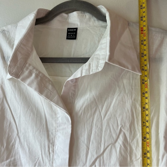 SHEIN Women’s White Long Sleeve Collared Button Down Shirt Small 100% Cotton - Picture 7 of 11